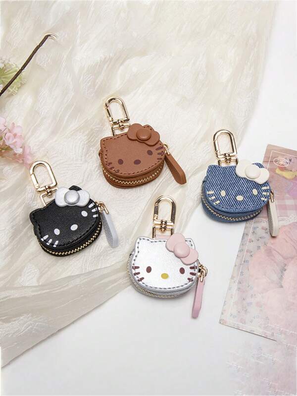 Sanrio Sanrio Cute Cartoon Hello Kitty Keychain, High Quality PU Leather Bag Charm Accessory, 3D Bow, Cute Gift For Ladies, Birthday Christmas Party Gift, Suitable For Purse, Accessory Storage Car Accessories Goth Y2k