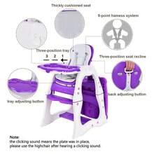 3 In 1 Baby High Chair Convertible Play Table Seat Booster Toddler Feeding Tray Purple - 紫色 - 查看 6