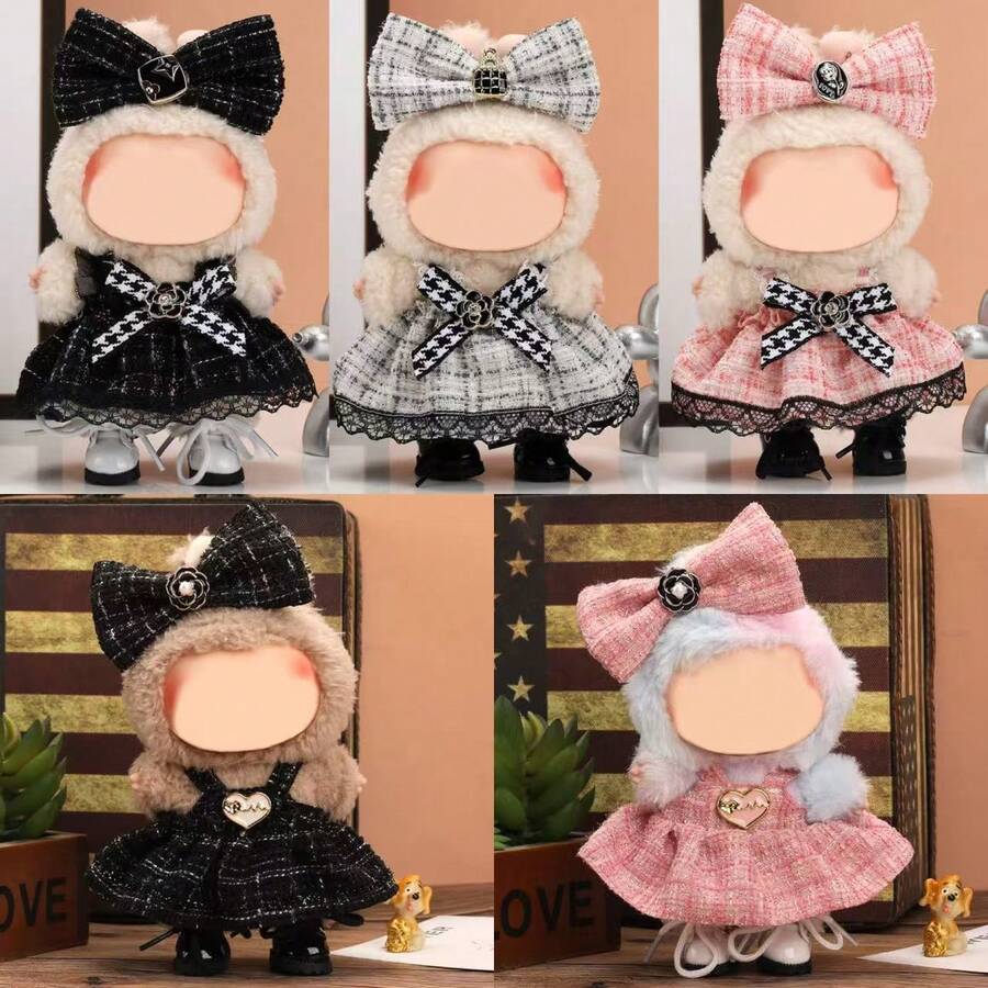 17cm Plush Doll Outfit - Cute Camellia Flower & Bow Suspender Dress For Labubu - Multicolor - View 1
