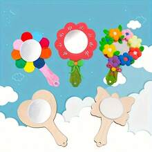 12 Pieces Of DIY White Wood Small Mirrors, Handicraft Set, Cartoon Animal Butterfly Heart Mirror Theme, Including 12 Wooden Board Mirrors, 1 Color Diamond Sticker, 12 Color Pens, DIY Handicraft Set Suitable For Children, Four-Season Wooden Handicraft Supplies Set, Halloween, Christmas, Birthday Gifts - Apricot - View 11