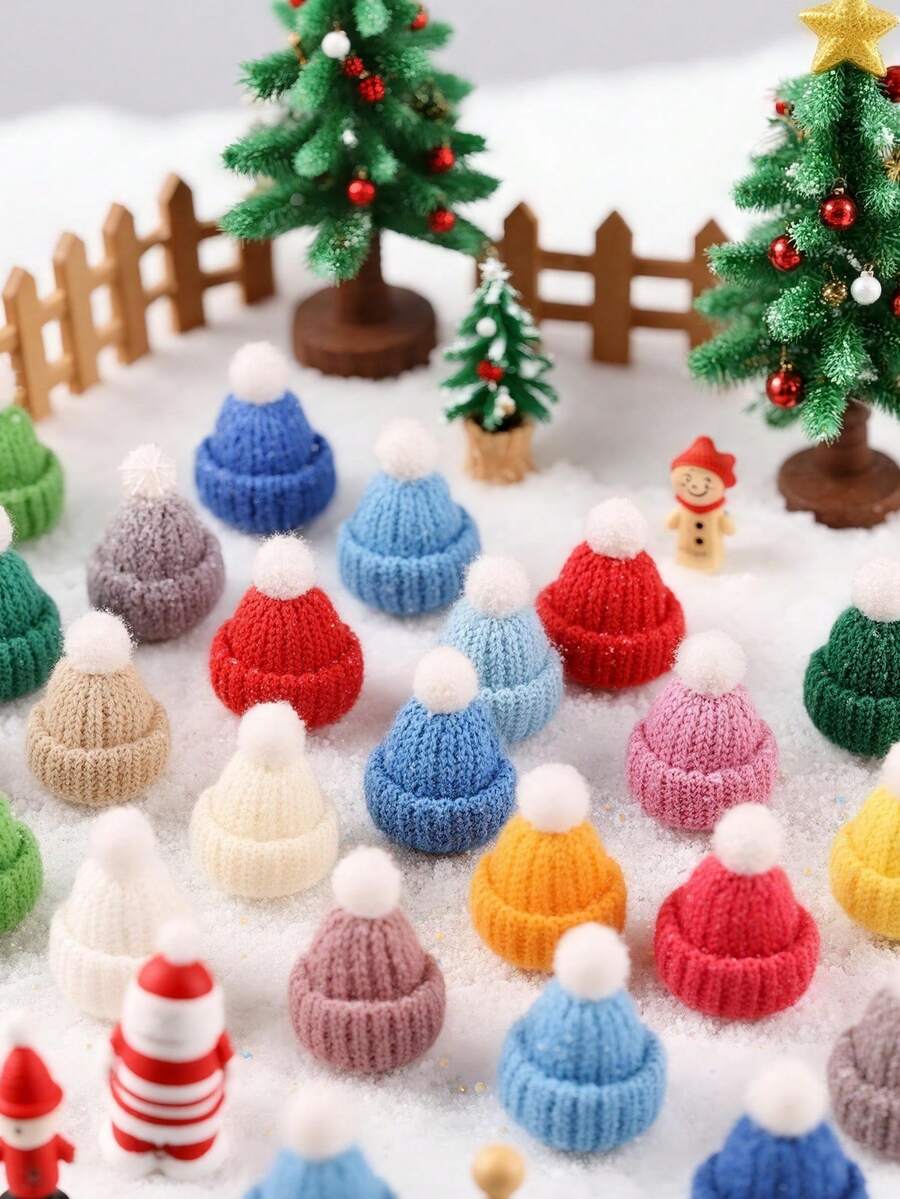 20 szt. - Miniaturowe ozdoby na czapeczki z włóczki, Miniaturowa dzianinowa czapeczka świąteczna, Miniaturowe dzianinowe czapeczki imprezowe na dekoracje świąteczne, Dekoracja z kapsli od wina, Przyjęcie z okazji ujawnienia płci dziecka, Wieczór panieński, Akcesoria do majsterkowania DIY, Żywe, świąteczne ozdoby materiałowe na choinkę, Dekoracje imprezowe - Zimowa Kraina Czarów, Najlepsze prezenty urodzinowe