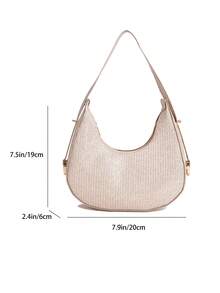1pc Zipper Closure PU Solid Color Crescent Underarm Bag, Fashion Retro Office Shoulder Bag, Versatile Baguette Bag, Shiny Women Party Evening Bag, Suitable For Daily Use And Attending Banquets - Gold - View 12