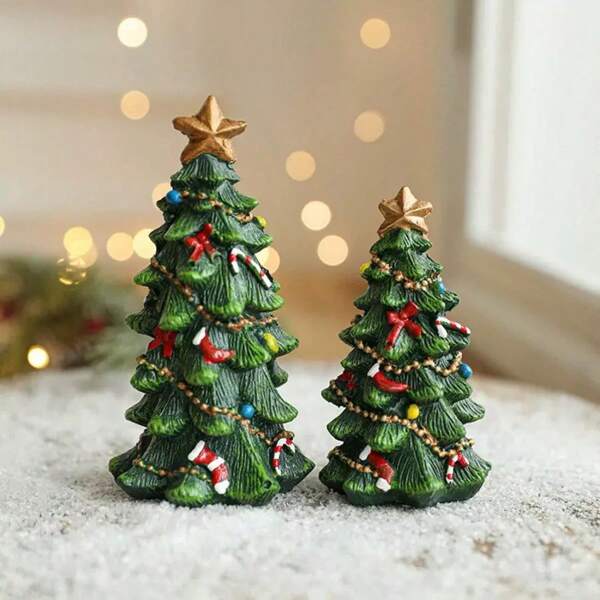 Adorno de árbol de Navidad de resina - Decoración de sobremesa festiva individual con estrella en la parte superior, perfecto para exhibir en el hogar y la oficina durante las fiestas