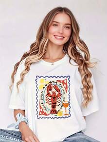 Women's Soft Graphic T-Shirt - Elegant, Crew Neck, Short Sleeve, Comfortable Fit, Perfect For Summer Fashion - trắng - Xem 1