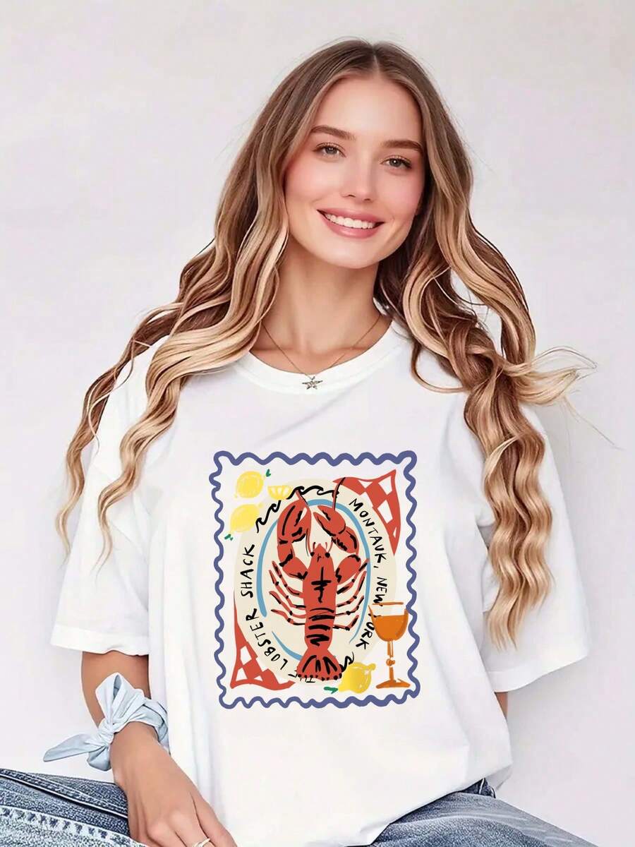 Women's Soft Graphic T-Shirt - Elegant, Crew Neck, Short Sleeve, Comfortable Fit, Perfect For Summer Fashion - trắng - Xem 1