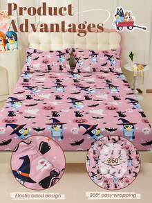 Bluey 1 件  床笠、卡通床上用品、床垫保护套、床罩、舒适家纺、亲肤、床单套件、粉色、可爱、透气、抗起球床垫保护套、柔软亲肤、适用于单人床、双人床、双人床、大号床和特大号床、适合所有季节、可机洗、防尘床罩 - 粉色 - 查看 6