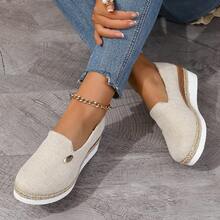 Mocassini casual con suola spessa in lino e corda, per donna in taglie comode