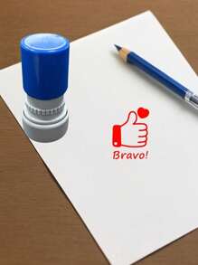 1Pc Teacher Encouragement Seal - Creative Red Ink For Grading And Motivation, Circular "Bravo!" Design With A Thumbs Up Symbol, Perfect For School And Office Use, Teacher Thank You Gift - A - View 2