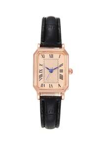 1pc Square Roman Numeral Dial Bamboo Strap Quartz Watch, Suitable For Birthday Gift, Back To School, Summer Vacation Gift (No Box) - Rose Gold - View 2