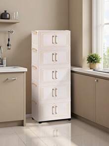 1 件（45 厘米/17.7 英寸）-（60 厘米/23.6 英寸）宽可折叠收纳柜，衣柜收纳盒，家用收纳整理器便携式衣柜，双门折叠盒，1-5 层可选，加厚双门带轮收纳柜，家用免组装收纳架，整理衣服玩具塑料折叠收纳柜 - 乳白色 - 查看 3