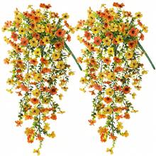 1/3/25pcs Artificial Hanging Flowers Plants For Outdoor Autumn Decoration, Silk Daisy UV Resistant Look Real For Outside Home Indoor Planter Porch Garden Yard Decor, Autumn Decoration, Fake Plants