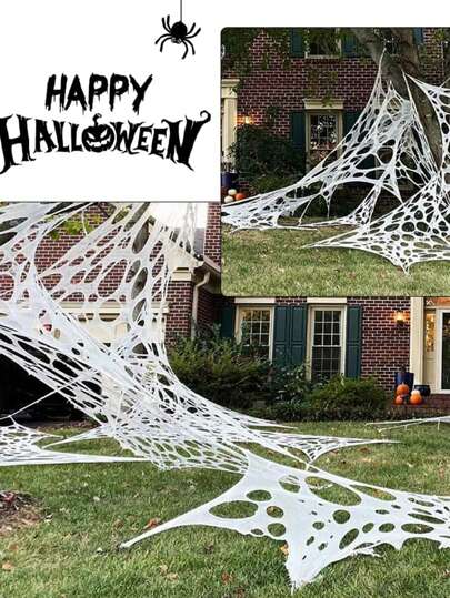 1 件蜘蛛网万圣节户外装饰，可伸缩蜘蛛网万圣节装饰，幽灵蜘蛛网装饰狩猎屋万圣节派对秋季装饰秋季装饰