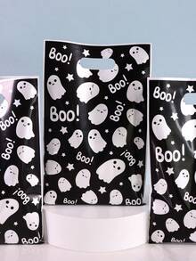 10/20/50 túi quà Halloween đen trắng có quai xách, túi nhựa đựng quà hình ma dễ thương dùng để trang trí tiệc Halloween 2025, túi đựng kẹo hình ma Boo, lễ hội rùng rợn, sự kiện kỷ niệm theo chủ đề đáng sợ, túi đóng gói quà tặng - Nhiều màu - Xem 7
