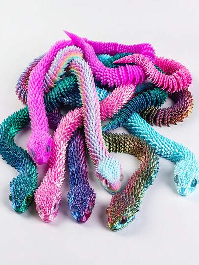 1/2/3/4/5pcs Flexible Jointed 3D Printed Snake Decorative Ornaments, Multicolor Home/Office Desktop Decor, 3D Printed Gecko Desk Decor, Suitable For Various Room Decor Sculptures, Stress Relief Toys, Birthday/Halloween/Christmas Party Gifts (Eye Color Random)