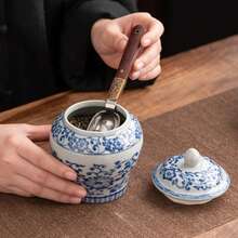 1 Tarro de almacenamiento de porcelana azul y blanco vintage con capacidad de agua de 500ml/1000ml, con lata de té sellada de cerámica de color esmaltado, adecuado para cajas de te, decoraciones de escritorio, frascos de almacenaje para el hogar, accesorios de t - Multicolor - Ver 6