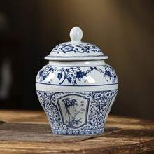 1 Tarro de almacenamiento de porcelana azul y blanco vintage con capacidad de agua de 500ml/1000ml, con lata de té sellada de cerámica de color esmaltado, adecuado para cajas de te, decoraciones de escritorio, frascos de almacenaje para el hogar, accesorios de t - Multicolor - Ver 10