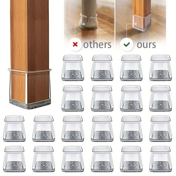 24/16/12/4 szt. kwadratowe ochraniacze na nogi krzeseł, podkładki pod stopy mebli do podłóg z drewna i płytek, silikonowe ślizgacze pod nogi krzeseł, ciche i redukujące hałas podkładki pod stoły i krzesła, przezroczyste podkładki pod nogi krzeseł, zapobiegające przesuwaniu się krzeseł i uszkodzeniom nóg krzeseł i podłóg
