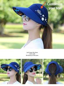 Custom Women's Sun Hat, Summer Sun Hat Women's Foldable Sun Hat, Add Your Text/Name Baseball Cap, Custom Outdoor Sun Hat Beach Large Brim Sun Hat Cycling Hat Empty Top UV Protection, Suitable For Mountaineering, Fishing And Leisure Hiking, Durable, Colorful, Cute, Fashionable, Casual, Customized, Personalized, Unique, Ideal Gift For Her, Ideal Gift For Family, Friends