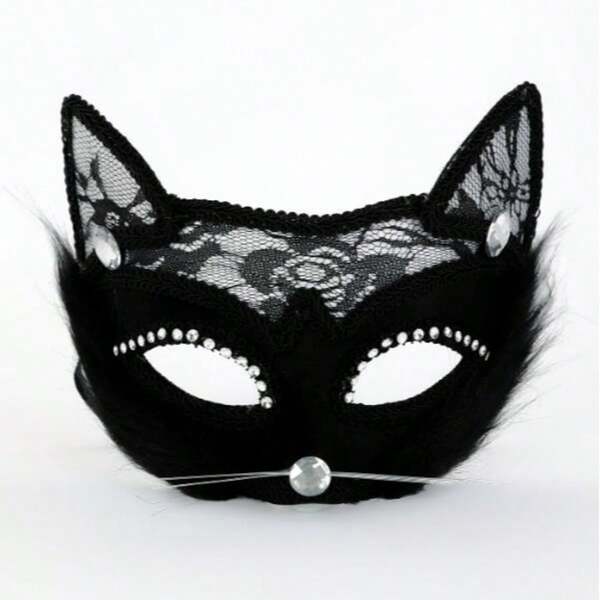 1pc Viral Cat Sexy Lace Cat Ear Face Mask, Suitable For Masquerade Ball, Party Costume Play