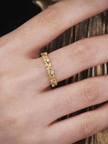 Vintage Elegant Cubic Zirconia Golden Ring For Women Wedding Engagement Promise Jewelry Full Eternity Stacking Wedding Band Daily Party Jewelry Gift For Her - 金的 - 查看 6