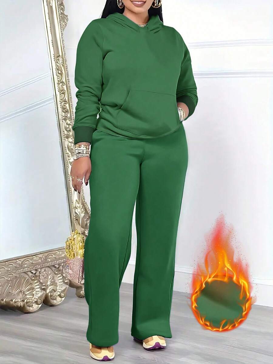 [Otoño/Invierno] Conjunto de 2 piezas de mujer con sudadera con capucha de manga larga y pantalones, de unicolor, elegante, casual, minimalista y versátil