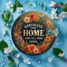 2D Flat Printing, An 8 * 8 Inch Aluminum Metal Sign That Says 'God Bless This Home And All Who Enter', A Welcome Circular Wreath Sign, Wreath Sign, Porch Decoration, Door Decoration, Scene Decoration. - Metal Spray Paint - View 8