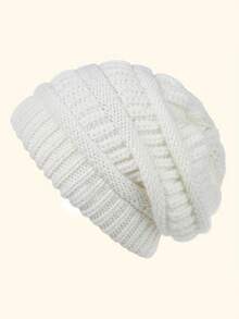 1 Stück gestrickte Beanie Mütze, warm gefüttert, vielseitig, lässig, Polyester, einfarbig, geeignet für Herbst/Winter