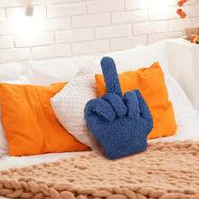 Small Middle Finger Decorative Pillow 13.78 X 9.84 In Funny Shaped Sherpa Fleece Throw Pillow Warm Soft Plush Emoticon Cushion Middle Finger Decor For Couch Gag Gift(Navy Blue) - Light Brown - 查看 10