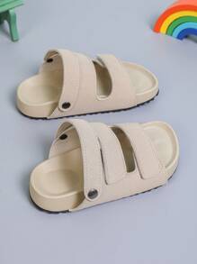 1 双儿童露趾夏季防滑凉鞋，适合男孩和女孩的舒适平底凉鞋