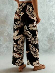Women's Bohemian Style Tropical Print Pajama Pants - Leaf Design, Loose Fit, Perfect For Summer Nights, Casual Pants | Tropical Print Pants | Vacation - Black - View 4