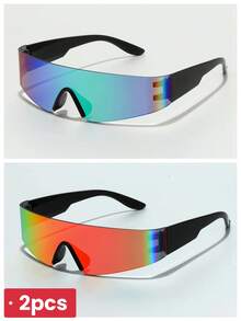 POLASUP 1 Pair Women's Wrap-Around Fashion Glasses, Coated Reflective Lenses, Futuristic Geometric Polygon Cyberpunk Street Style, Paris Runway Beach Accessory, Y2K Music Festival, Summer Beach Vacation, Outdoor Travel - Multicolor - View 19