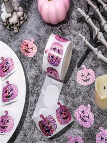 500 piezas Pegatinas de Halloween en rollo con forma de calabaza rosa con láser, pegatinas brillantes y resistentes al agua, autoadhesivas, para decorar sobres, diarios, fiestas, regalos de Halloween, decoración de otoño