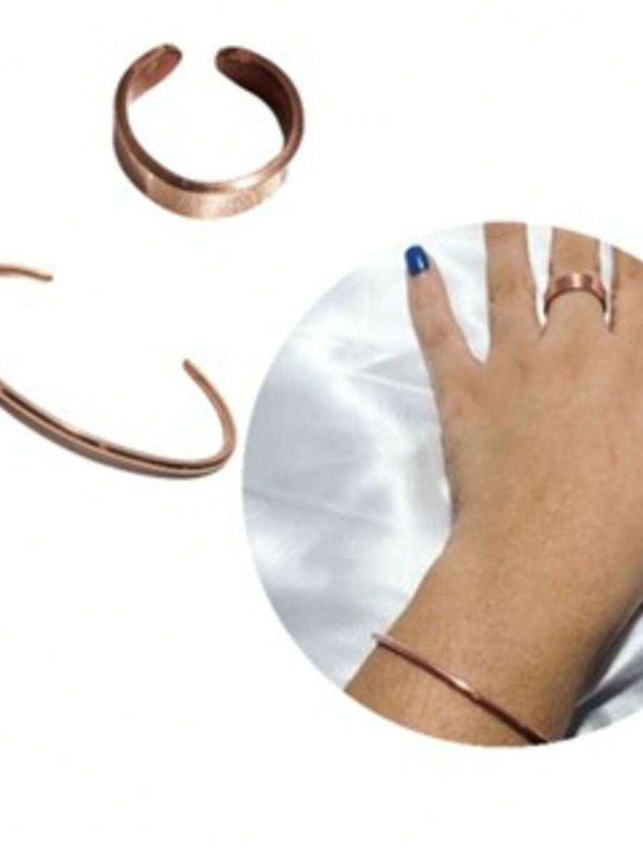 conjunto pulseira fina luxo + anel ajustável cobre puro 100% artesanal - Vermelho - Visão 1