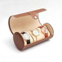 FEILIYA 1 Stück tragbare runde Uhrenbox, 3-Fach Uhrenaufbewahrungsbox, Leder Uhr- & Armband Aufbewahrungsbox (weiße Innenseite) - Verschiedenfarbig - Übersicht 6