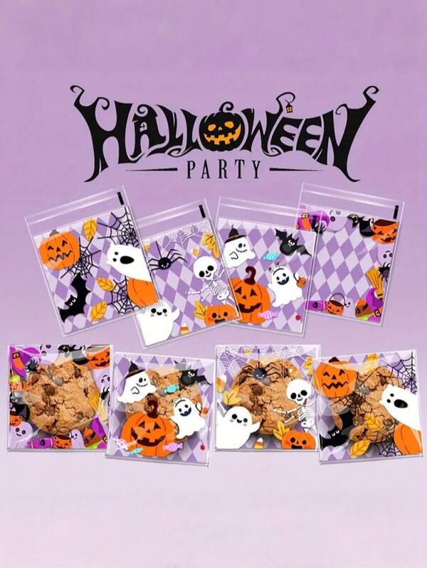 100pcs Cartoon Pumpkin Halloween Cookie Candy Self-Sealing Gift Bags - Plastic Party Favors Bags With Various Patterns, Bat Design, Self-Adhesive Cookie And Candy Packaging, Durable Plastic, Party And Decoration, Halloween Decor, Gift Packaging Supplies, Cookie And Candy Packaging Bags, Father's Day Gift, Mother's Day Gift