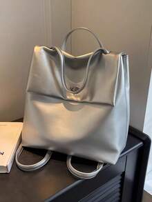 新款时尚设计小众背包，大容量百搭通勤背包，简约纯色休闲软皮大学生背包，复古高端品质别致背包适合大学生、上班族、通勤、旅行、购物、日常使用