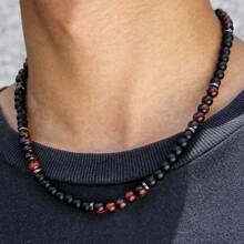 1 件男士复古做旧绿松石贝壳和宝石串珠项链，天然椰子冲浪者项链颈链礼物 - 彩色 - 查看 6