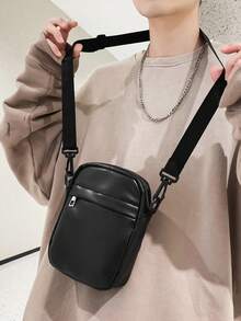1 Túi đeo chéo mini PU màu trơn chống nước dành cho nam, thích hợp đi học, đi làm, du lịch, mùa tựu trường - màu đen - Xem 2