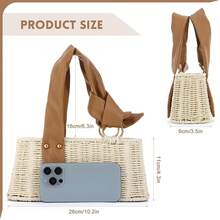 Rectangular Woven Straw Tote Bag - Women's Summer Beach Basket Purse |   Rattan Clutch Handbag, School Backpack - 米色 - 查看 3