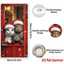 Bandera plana de 2D para puerta de Navidad, 1 pieza, letrero decorativo colgante de Feliz Navidad, 35.4in X 70.8in, material de poliéster duradero, decoración navideña, decoración de fiesta temática de Navidad, para uso en exteriores e interiores, ideal para porche, patio, garaje y hogar