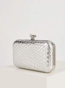 AIBBYDAR حقيبة مساء للنساء، فضي أنيق عالي الجودة من جلد اصطناعي بنسيج مُنسوج، حقيبة مساء بنمط جلد الأفعى أنيقة، محفظة محمولة، حقيبة كروس بسلسلة معدنية، مناسبة للزفاف والحفلات الراقية والمناسبات