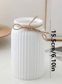 竖条纹塑料花瓶，适用于多肉植物（不防水），适用于干花装饰、家居装饰、餐厅餐桌装饰、婚礼派对装饰、节日花瓶 - 白色 - 查看 2