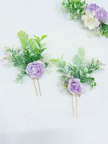 3pcs Rose Casual Fabric Floral Set, Bride Rose Headpiece, Wedding Flower Headband & Hair Clips Bridal Wedding Gift, Thanksgiving Gift For All Seasons - White - View 6