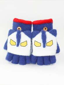 儿童保暖手套翻盖五指手套毛绒加厚防寒手套可爱卡通图案适合秋冬男童女童 - 5-12歲 - 查看 10