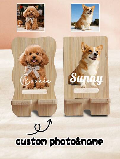 1pc Custom Pet Name Phone Stand, Pet Portrait Personalized Phone Holder With Dog Or Cat, Illustration Gift For Pet Owner Animal Lover