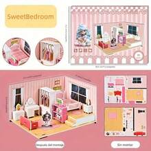 Rompecabezas de cartón de personalidad creativa, habitación de casa de muñecas 3D, sala de rompecabezas de papel, juego de simulación, casa de muñecas de papel.Escenario de producto: entrega aleatoria - Multicolor - Ver 3