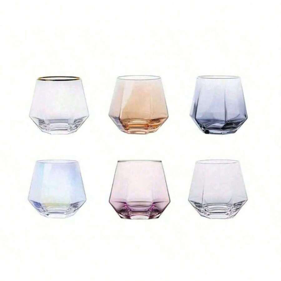 Set da 6 bicchieri di lusso in vetro sfumato, stile nordico, set di bicchieri trasparenti esagonali di colori misti, creativo, per acqua/succo/tè/latte/caffè, regalo - Multicolore - Visualizzare 1