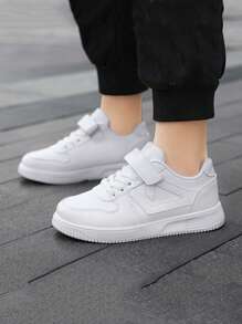 1 Pair Teenagers' Low-Top Outdoor Sports Shoes, Leather Upper, Lightweight, EVA Sole, Fashion Hook And Loop Versatile, Adjustable Closure For Easy On/Off, Suitable For Daily Wear - White - View 6