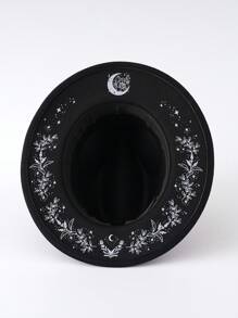 1pc Unisex Unique Printed Cowboy Hat, Classic Black Hat With Rose Flower Print, Fashionable And Elegant, Retro British Style Round Hat, Classy Aesthetic, Classy Look, New Vintage Cowgirl Hat Looks Street Style, Dinner Party Essentials, Suitable For Theme Parties, Western Celebrations, Gatherings, Role Play, Graduation Ceremonies, Masquerade Balls, Festivals, Weddings, Birthday Parties, Music Festivals