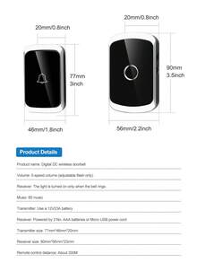 1 Set Wireless Doorbell, Long Range High Volume Home Wireless Doorbell, 60 Melodies 5 Volume Levels Doorbell Kit, Suitable For Garden, Living Room, Garage, Bedroom Chime Caller - Multicolor - View 8